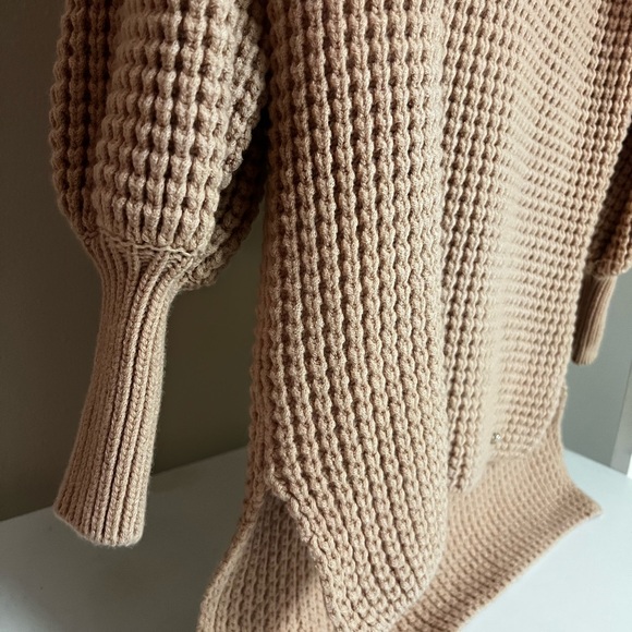 Ted Baker Tan Chunky Waffle Knit Turtleneck Balloon Sleeve Sweater size is S - Picture 4 of 12